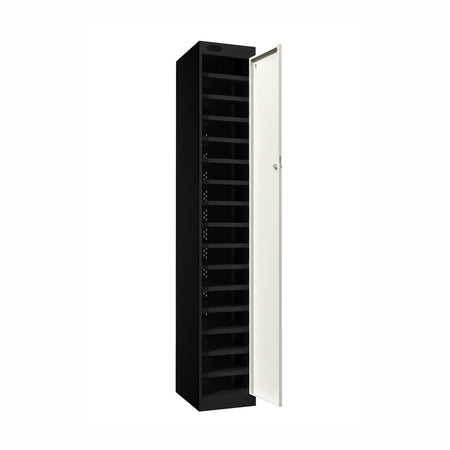 Probe PowerBox Locker — 16 Door, Flat Top, 3-Pin UK Mains Charging — Black Carcass / White Doors