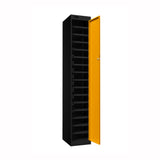 Probe PowerBox Locker — 16 Door, Flat Top, USB-A + USB-C Charging — Black Carcass / Yellow Doors