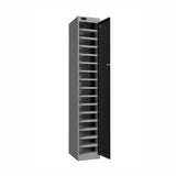 Probe PowerBox Locker — 16 Door, Flat Top, 3-Pin UK Mains Charging — Silver Carcass / Black Doors