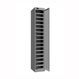 Probe PowerBox Locker — 16 Door, Flat Top, USB-A + USB-C Charging — Silver Carcass / Silver Doors