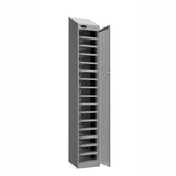 Probe PowerBox Locker — 16 Door, Sloping Top, 3-Pin Mains + USB-A + USB-C Charging — Silver Carcass / Silver Doors