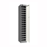 Probe PowerBox Locker — 16 Door, Flat Top, 3-Pin UK Mains Charging — Silver Carcass / White Doors