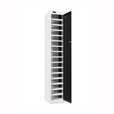 Probe PowerBox Locker — 16 Door, Flat Top, 3-Pin UK Mains Charging — White Carcass / Black Doors
