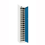 Probe PowerBox Locker — 16 Door, Sloping Top, 3-Pin Mains + USB-A + USB-C Charging — White Carcass / Blue Doors