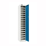 Probe PowerBox Locker — 16 Door, Flat Top, USB-A + USB-C Charging — White Carcass / Blue Doors