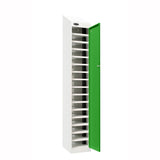 Probe PowerBox Locker — 16 Door, Sloping Top, USB-A + USB-C Charging — White Carcass / Green Doors