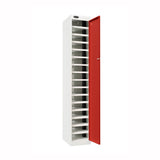 Probe PowerBox Locker — 16 Door, Flat Top, 3-Pin Mains + USB-A + USB-C Charging — White Carcass / Red Doors