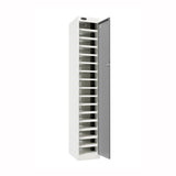 Probe PowerBox Locker — 16 Door, Flat Top, USB-A + USB-C Charging — White Carcass / Silver Doors