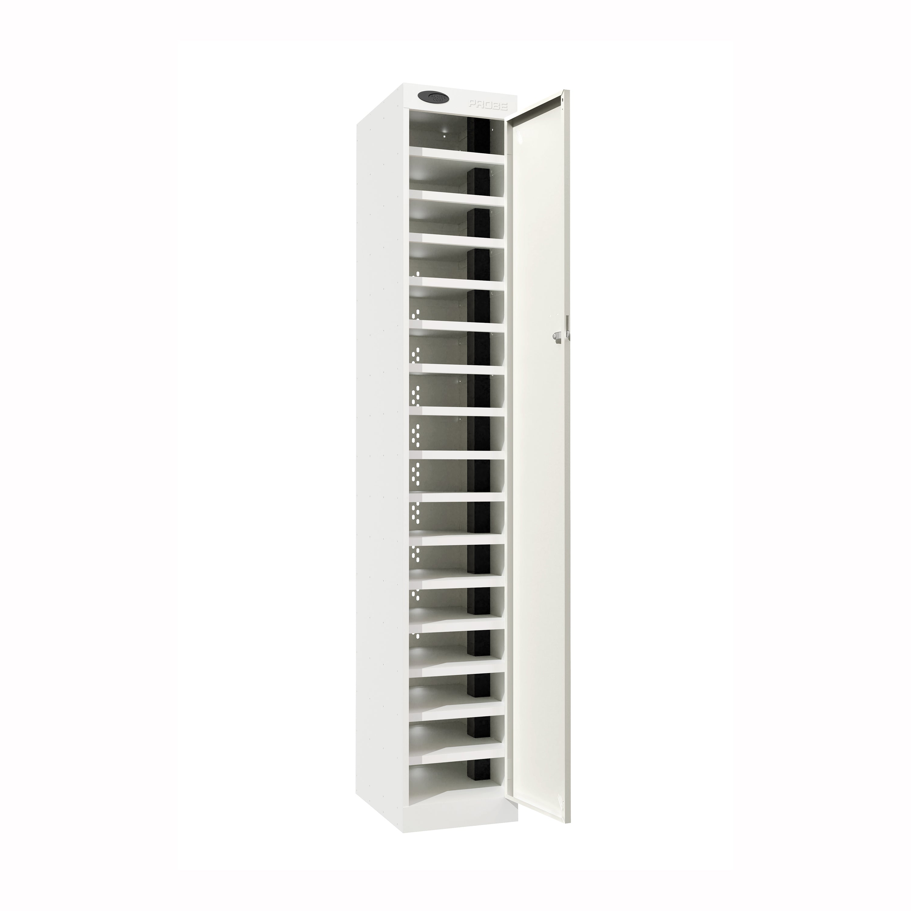 Probe PowerBox Locker — 16 Door, Flat Top, USB-A + USB-C Charging — White Carcass / White Doors