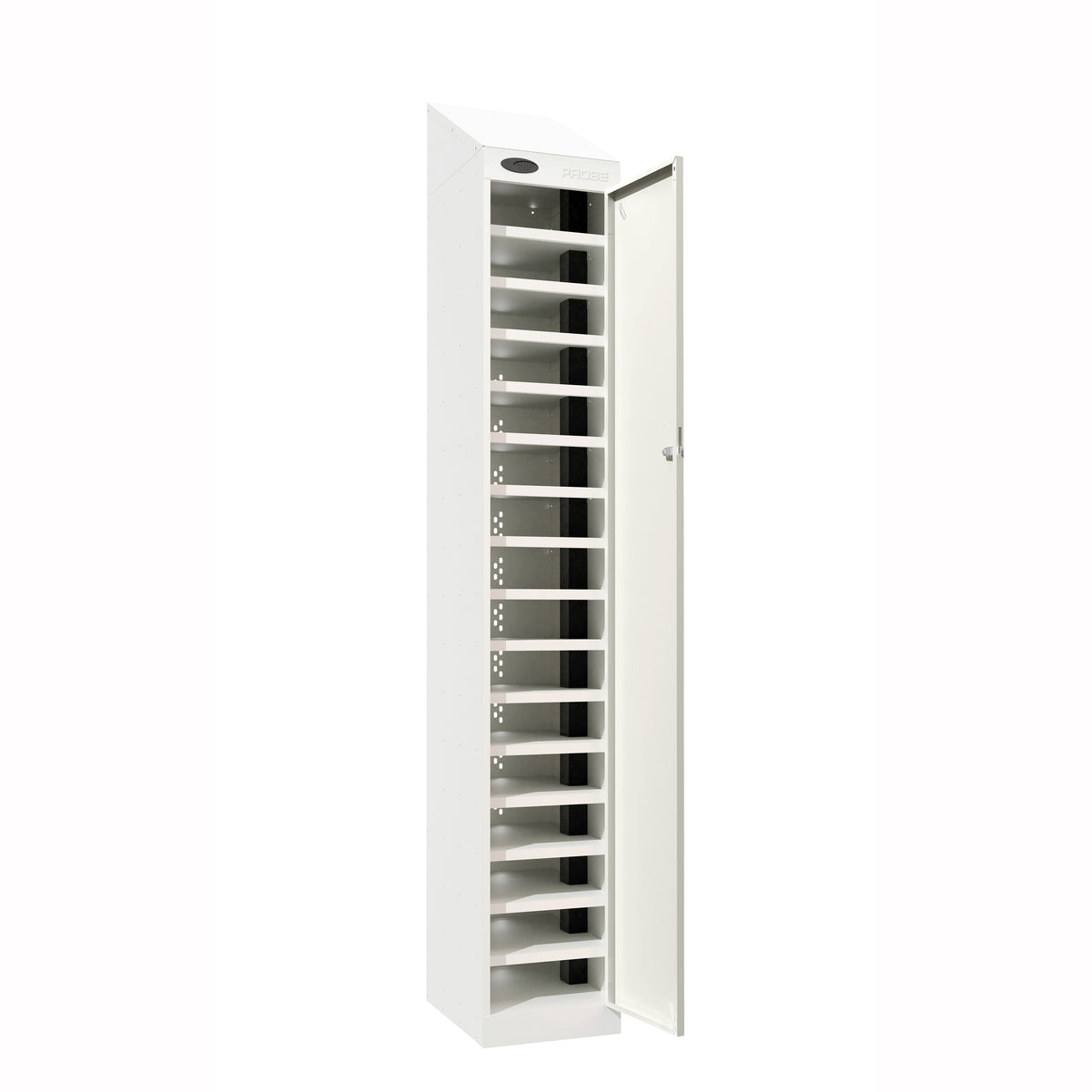 Probe PowerBox Locker — 16 Door, Sloping Top, USB-A + USB-C Charging — White Carcass / White Doors