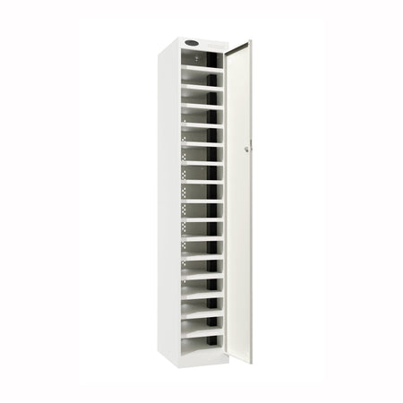 Probe PowerBox Locker — 16 Door, Flat Top, 3-Pin UK Mains Charging — White Carcass / White Doors