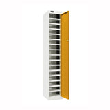 Probe PowerBox Locker — 16 Door, Flat Top, 3-Pin UK Mains Charging — White Carcass / Yellow Doors