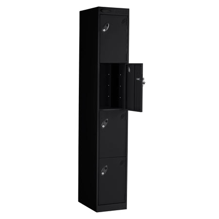 Probe PowerBox Locker — 4 Door, Flat Top, 3-Pin Mains + USB-A + USB-C Charging — Black Carcass / Black Doors