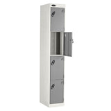Probe PowerBox Locker — 4 Door, Flat Top, 3-Pin Mains + USB-A + USB-C Charging — White Carcass / Silver Doors