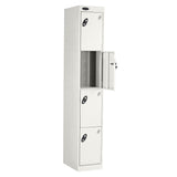 Probe PowerBox Locker — 4 Door, Flat Top, 3-Pin Mains + USB-A + USB-C Charging — White Carcass / White Doors
