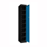 Probe PowerBox Locker — 8 Door, Flat Top, USB-A + USB-C Charging — Black Carcass / Blue Doors