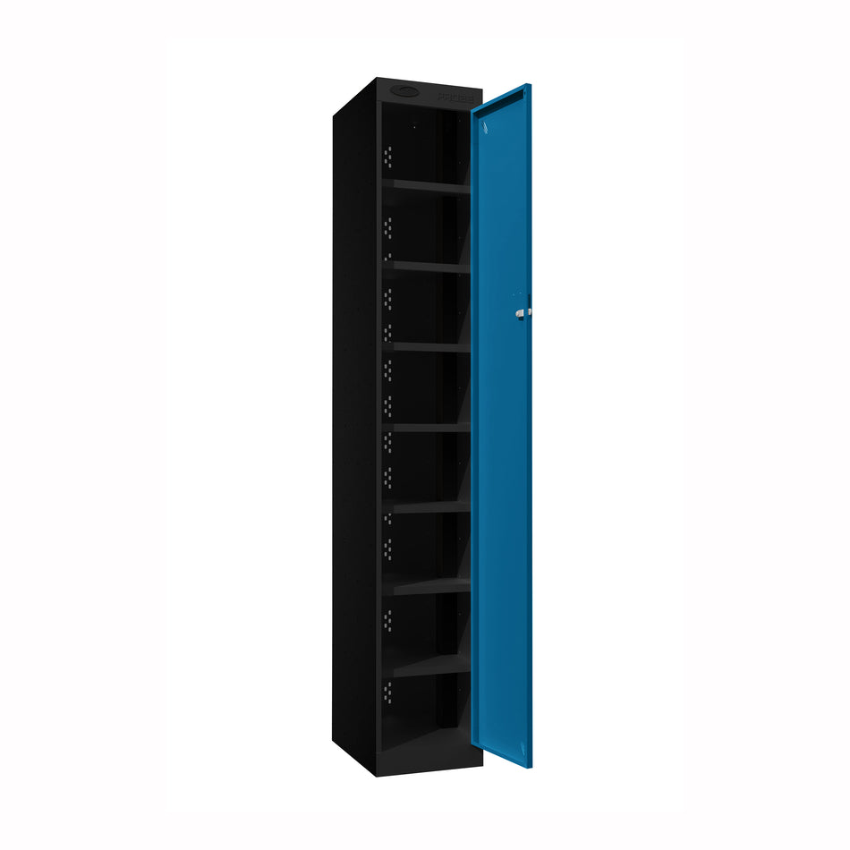 Probe PowerBox Locker — 8 Door, Flat Top, USB-A + USB-C Charging — Black Carcass / Blue Doors