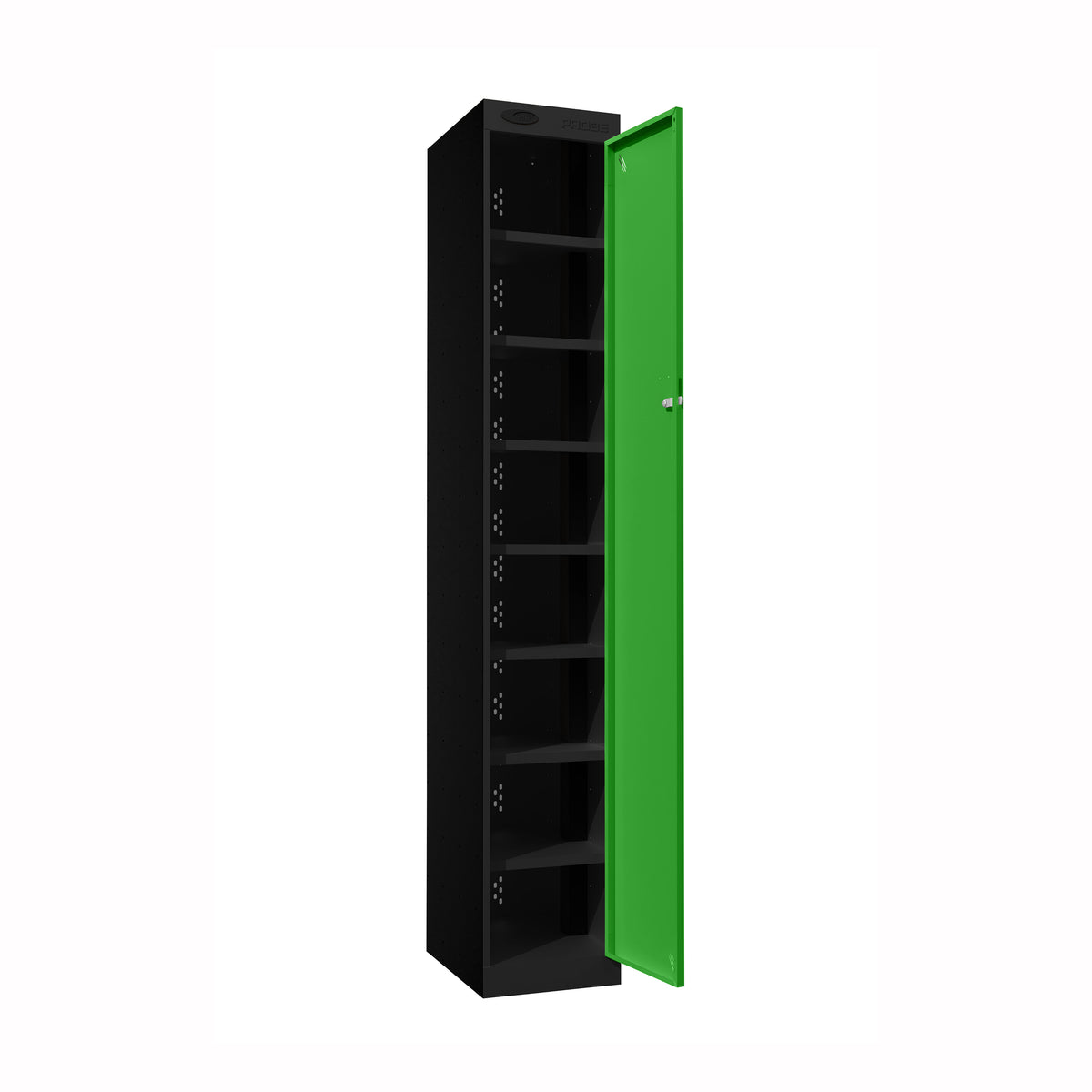 Probe PowerBox Locker — 8 Door, Flat Top, USB-A + USB-C Charging — Black Carcass / Green Doors