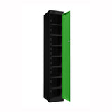 Probe PowerBox Locker — 8 Door, Flat Top, USB-A + USB-C Charging — Black Carcass / Green Doors