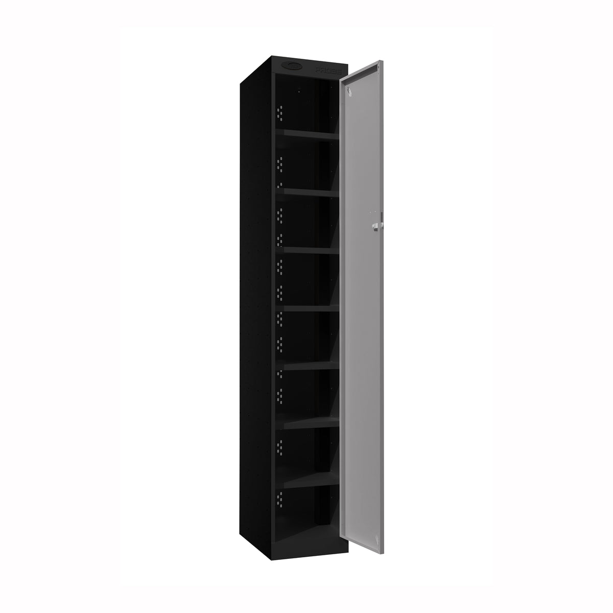 Probe PowerBox Locker — 8 Door, Flat Top, USB-A + USB-C Charging — Black Carcass / Silver Doors