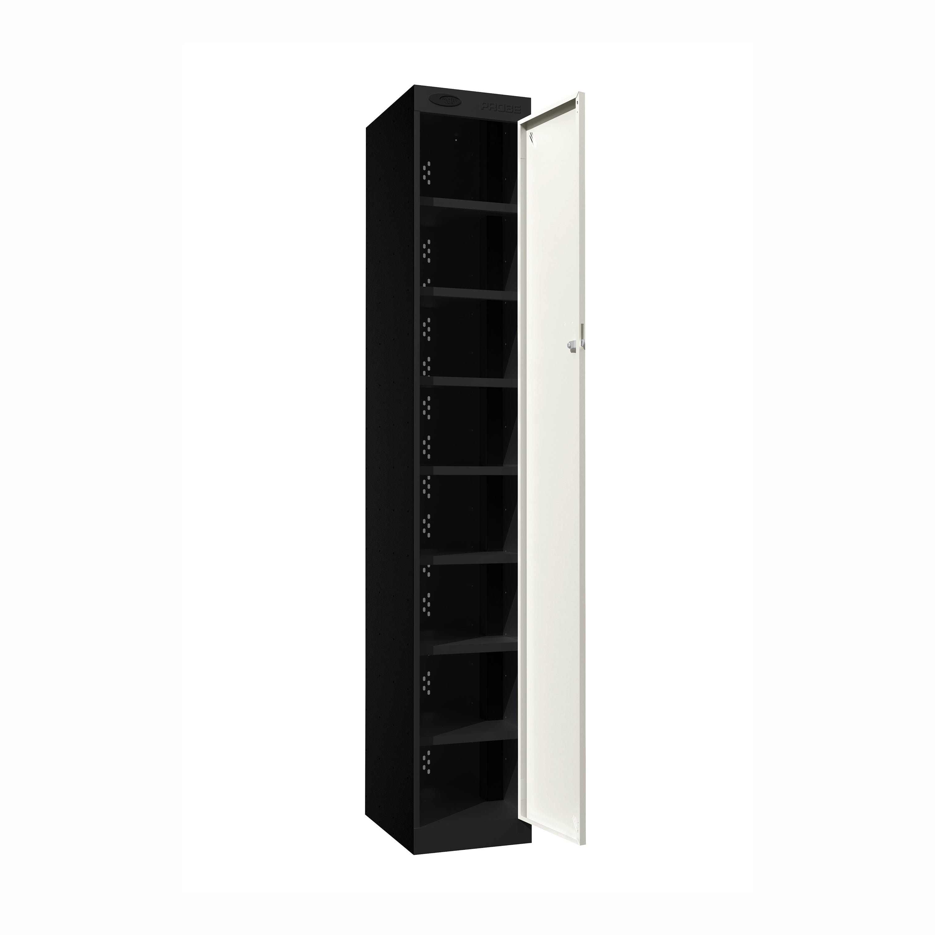 Probe PowerBox Locker — 8 Door, Flat Top, USB-A + USB-C Charging — Black Carcass / White Doors