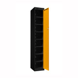 Probe PowerBox Locker — 8 Door, Flat Top, 3-Pin Mains + USB-A + USB-C Charging — Black Carcass / Yellow Doors