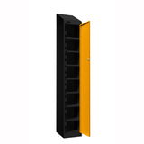 Probe PowerBox Locker — 8 Door, Sloping Top, USB-A + USB-C Charging — Black Carcass / Yellow Doors