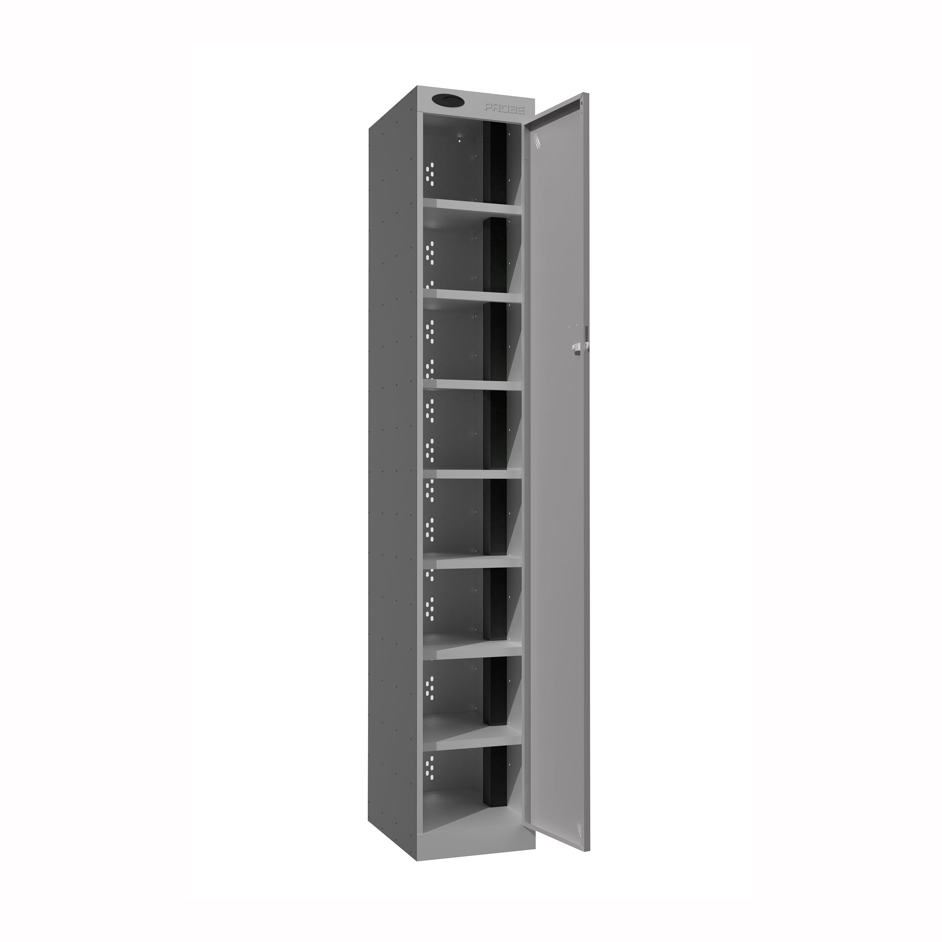 Probe PowerBox Locker — 8 Door, Flat Top, USB-A + USB-C Charging — Silver Carcass / Silver Doors