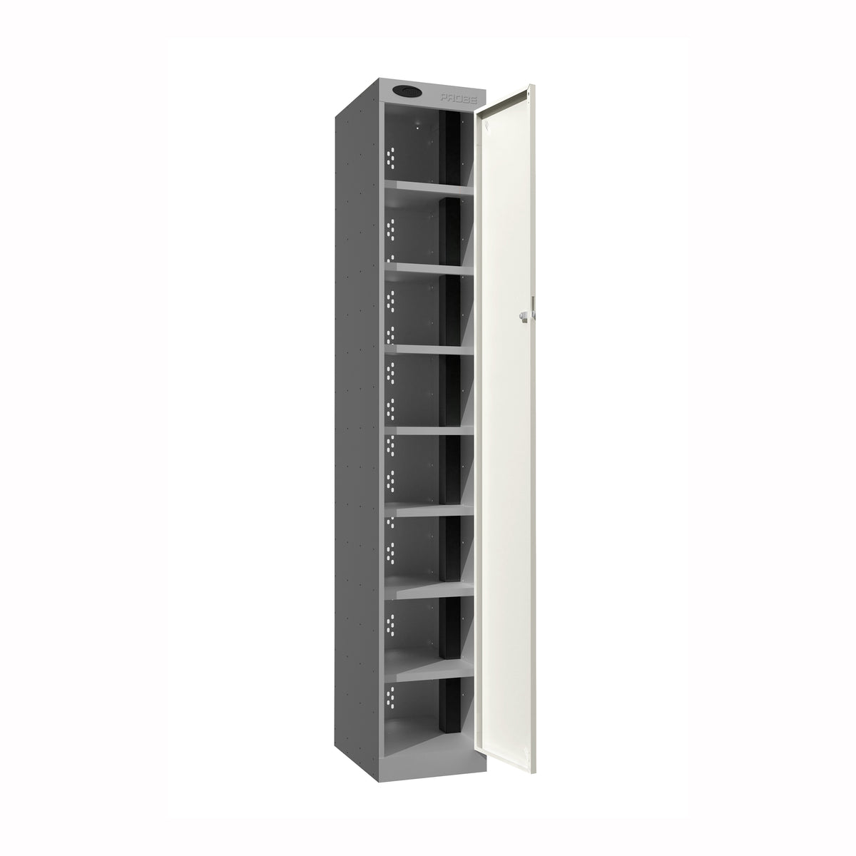 Probe PowerBox Locker — 8 Door, Flat Top, USB-A + USB-C Charging — Silver Carcass / White Doors