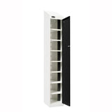 Probe PowerBox Locker — 8 Door, Sloping Top, USB-A + USB-C Charging — White Carcass / Black Doors