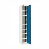 Probe PowerBox Locker — 8 Door, Flat Top, 3-Pin Mains + USB-A + USB-C Charging — White Carcass / Blue Doors
