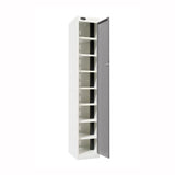 Probe PowerBox Locker — 8 Door, Flat Top, USB-A + USB-C Charging — White Carcass / Silver Doors