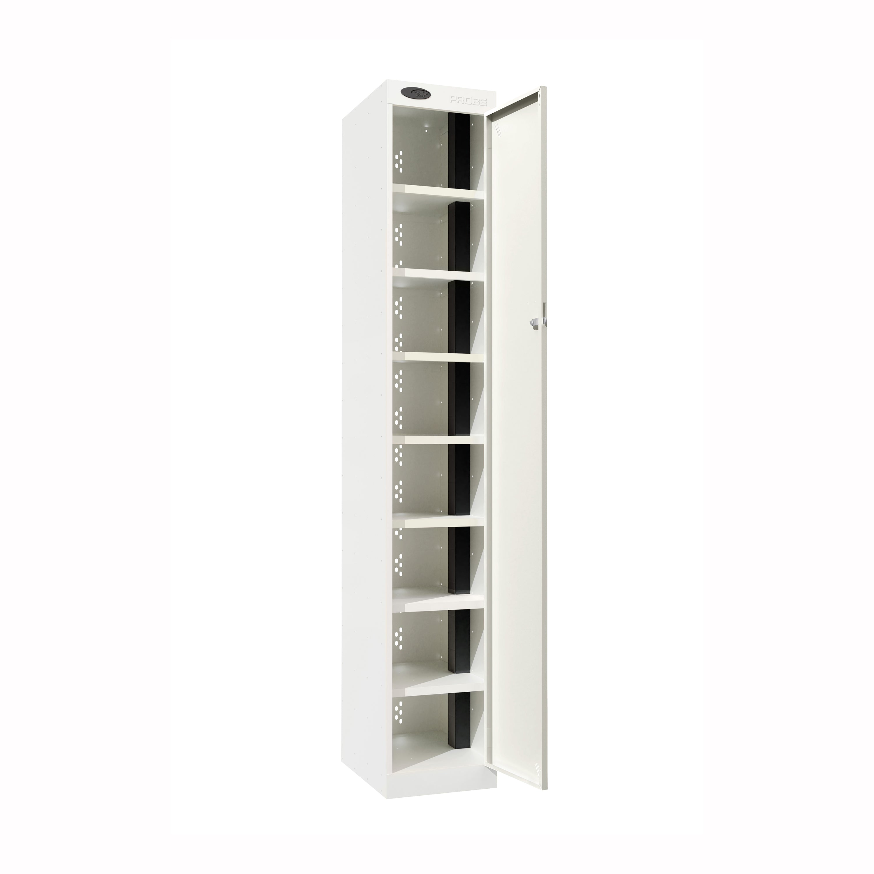 Probe PowerBox Locker — 8 Door, Flat Top, USB-A + USB-C Charging — White Carcass / White Doors