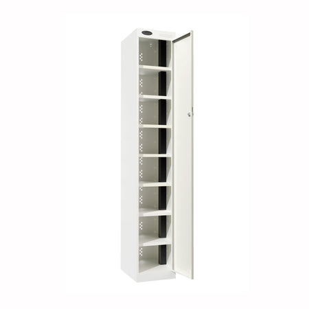 Probe PowerBox Locker — 8 Door, Flat Top, USB-A + USB-C Charging — White Carcass / White Doors