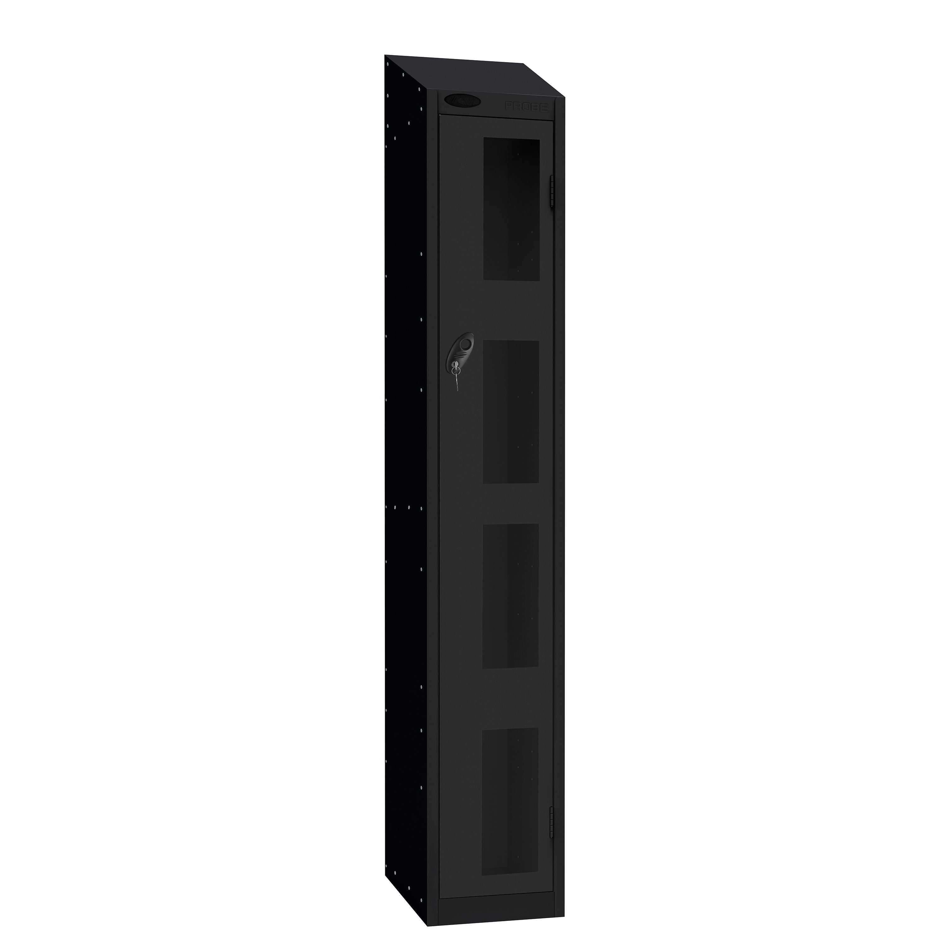 Probe Vision Panel Metric Locker — 1 Door, Sloping Top, 300mm — Black Carcass / Black Doors