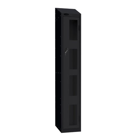 Probe Vision Panel Metric Locker — 1 Door, Sloping Top, 300mm — Black Carcass / Black Doors