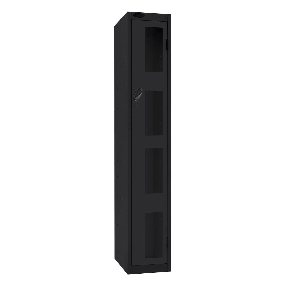 Probe Vision Panel Metric Locker — 1 Door, Flat Top, 300mm — Black Carcass / Black Doors