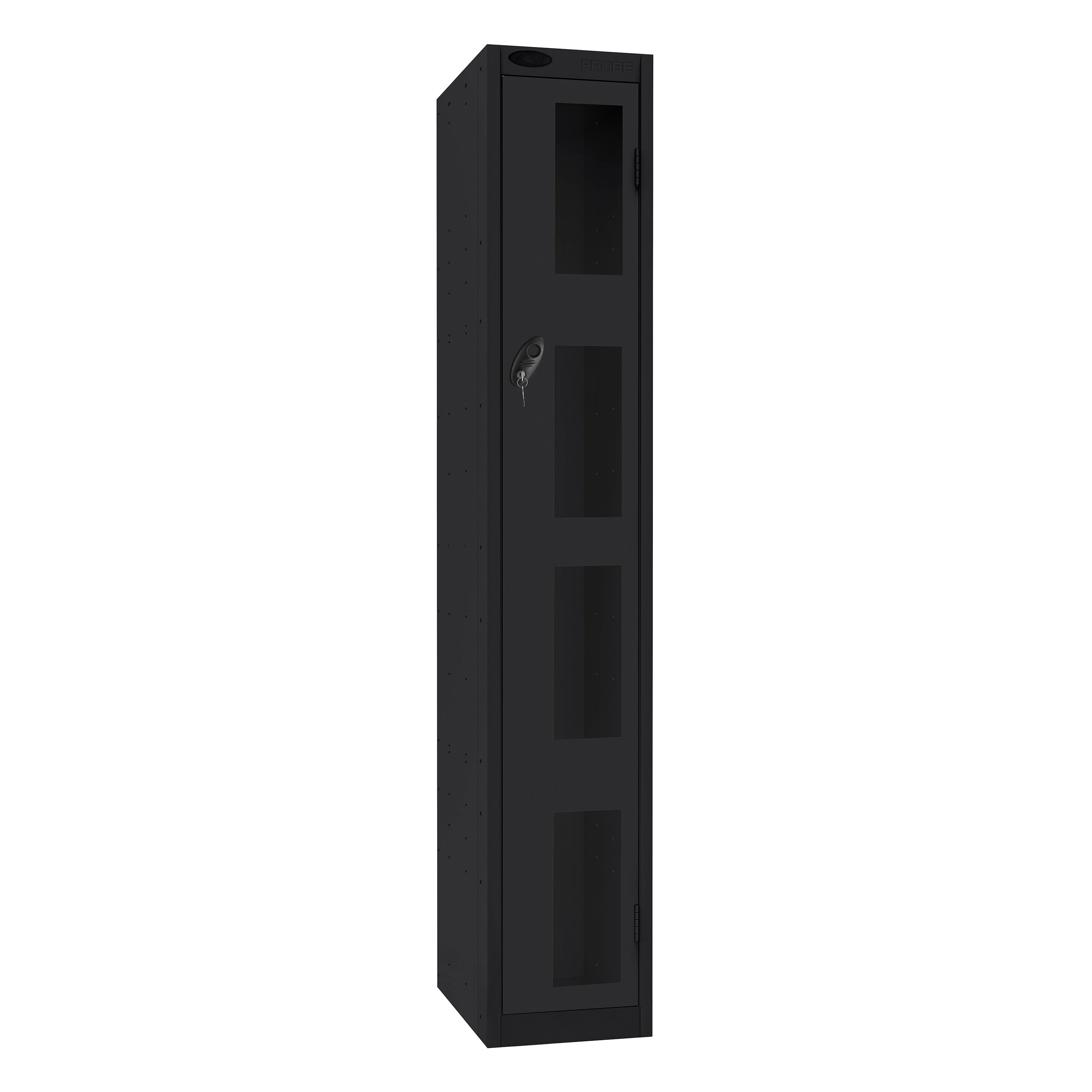 Probe Vision Panel Metric Locker — 1 Door, Flat Top, 300mm — Black Carcass / Black Doors