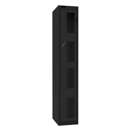 Probe Vision Panel Metric Locker — 1 Door, Flat Top, 300mm — Black Carcass / Black Doors