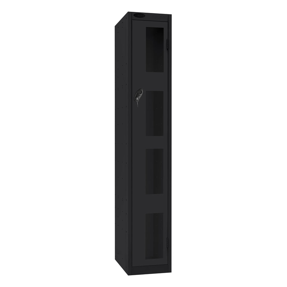 Probe Vision Panel Metric Locker — 1 Door, Flat Top, 300mm — Black Carcass / Black Doors