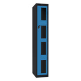 Probe Vision Panel Metric Locker — 1 Door, Flat Top, 300mm — Black Carcass / Blue Doors