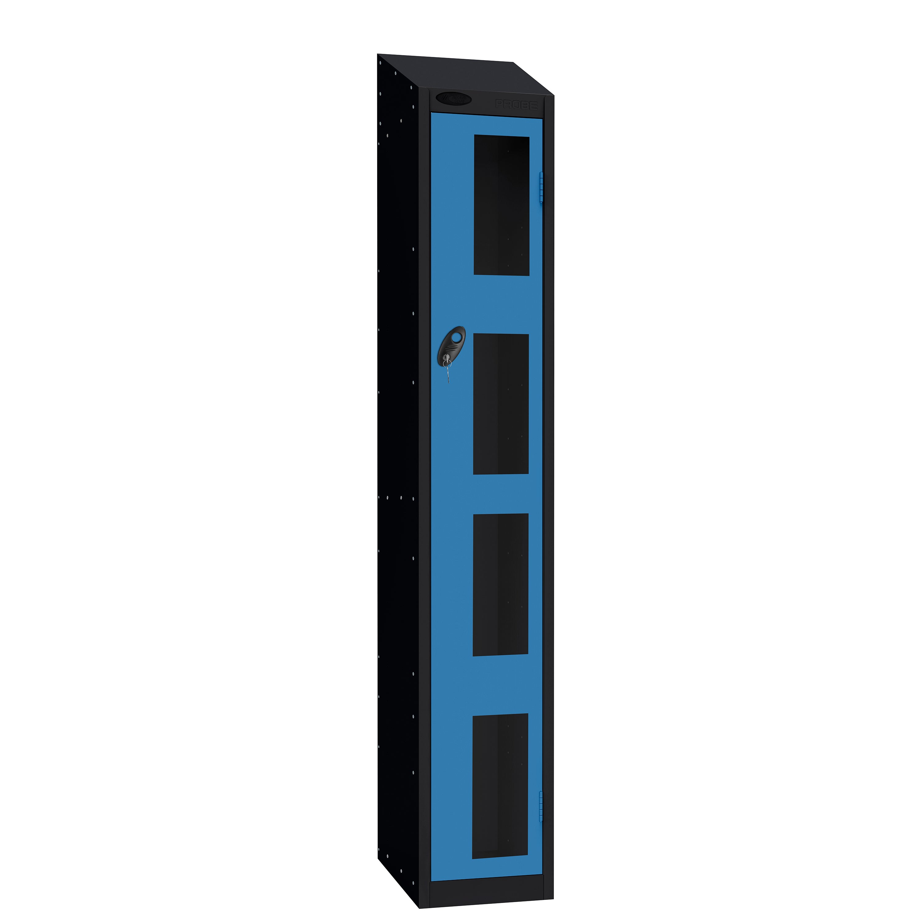Probe Vision Panel Metric Locker — 1 Door, Wide Format (380-450mm) — Black Carcass / Blue Doors