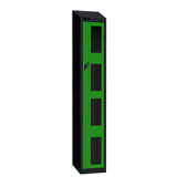 Probe Vision Panel Metric Locker — 1 Door, Sloping Top, 300mm — Black Carcass / Green Doors