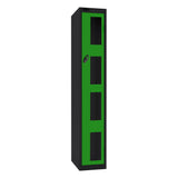 Probe Vision Panel Metric Locker — 1 Door, Flat Top, 300mm — Black Carcass / Green Doors