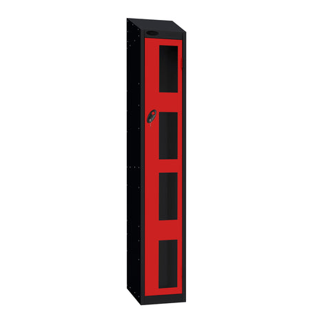 Probe Vision Panel Metric Locker — 1 Door, Wide Format (380-450mm) — Black Carcass / Red Doors