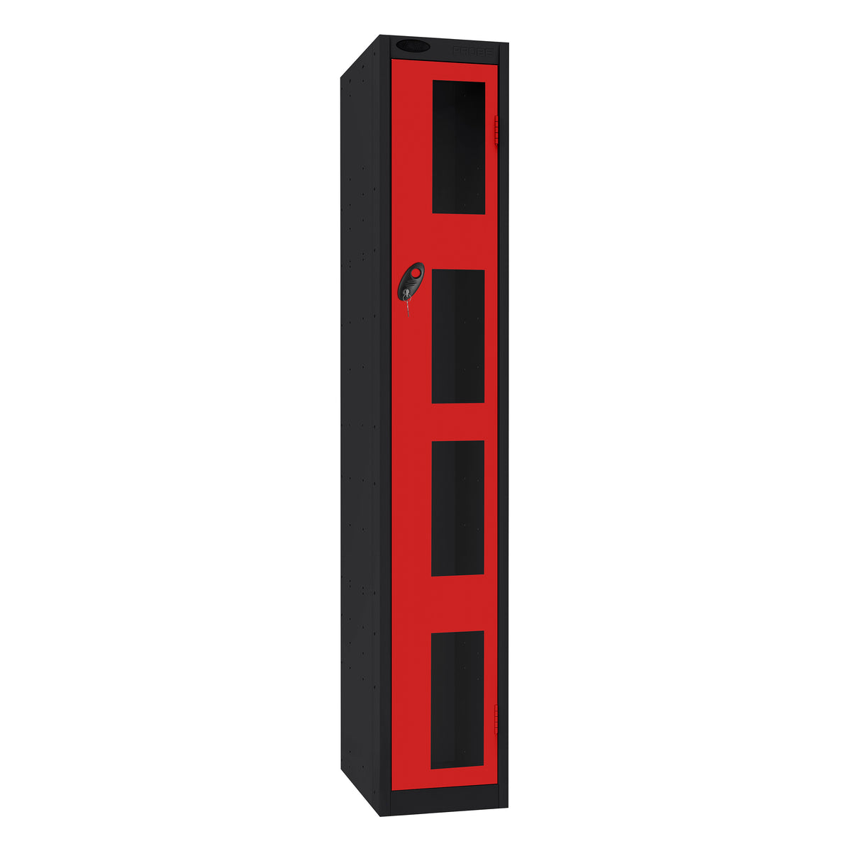 Probe Vision Panel Metric Locker — 1 Door, Flat Top, 300mm — Black Carcass / Red Doors
