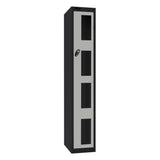 Probe Vision Panel Metric Locker — 1 Door, Flat Top, 300mm — Black Carcass / Silver Doors