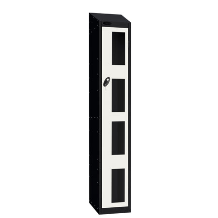 Probe Vision Panel Metric Locker — 1 Door, Wide Format (380-450mm) — Black Carcass / White Doors