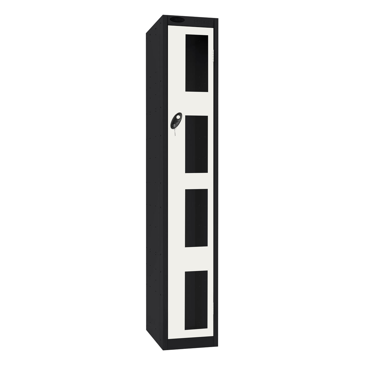 Probe Vision Panel Metric Locker — 1 Door, Flat Top, 300mm — Black Carcass / White Doors