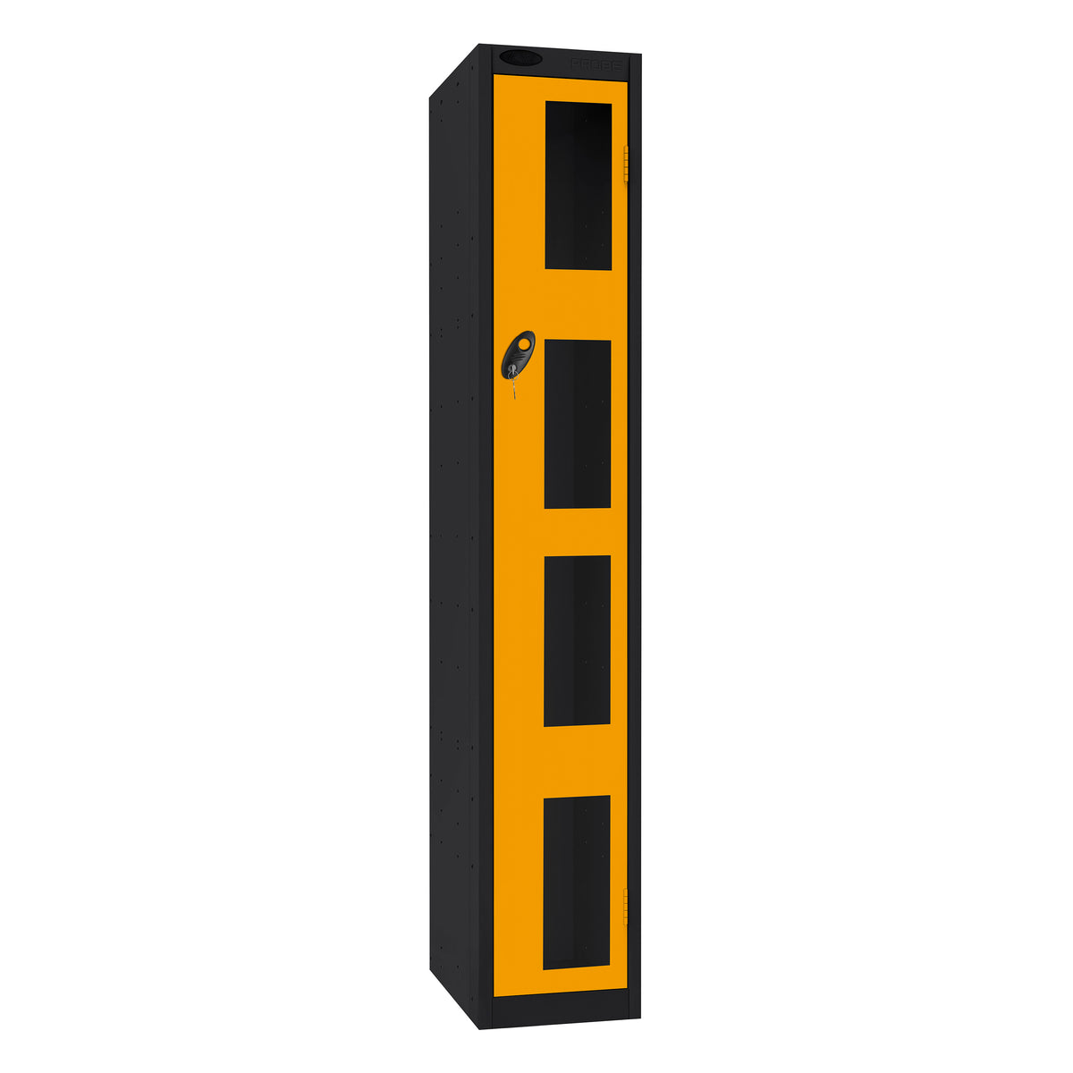 Probe Vision Panel Metric Locker — 1 Door, Flat Top, 300mm — Black Carcass / Yellow Doors